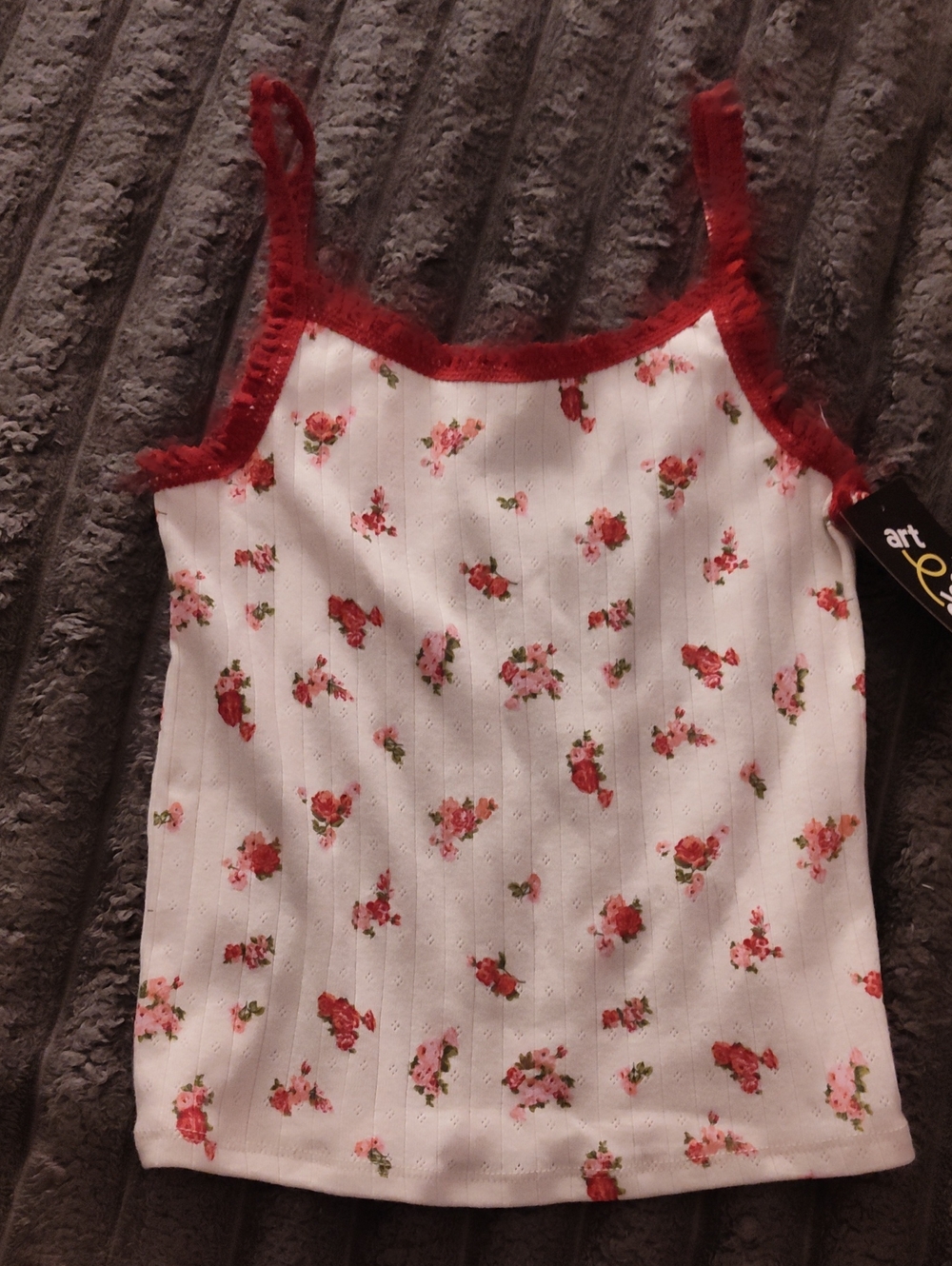 art class White Floral Cami with Red Trim